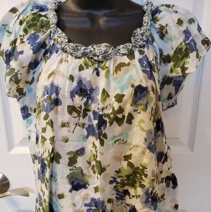 Like New Kim Rogers Cotton Floral Blouse Size M